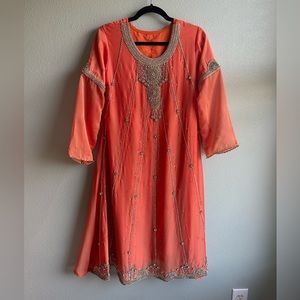 Orange Georgette 3-Piece Suit with Stone Work | Brand New |  ID#1